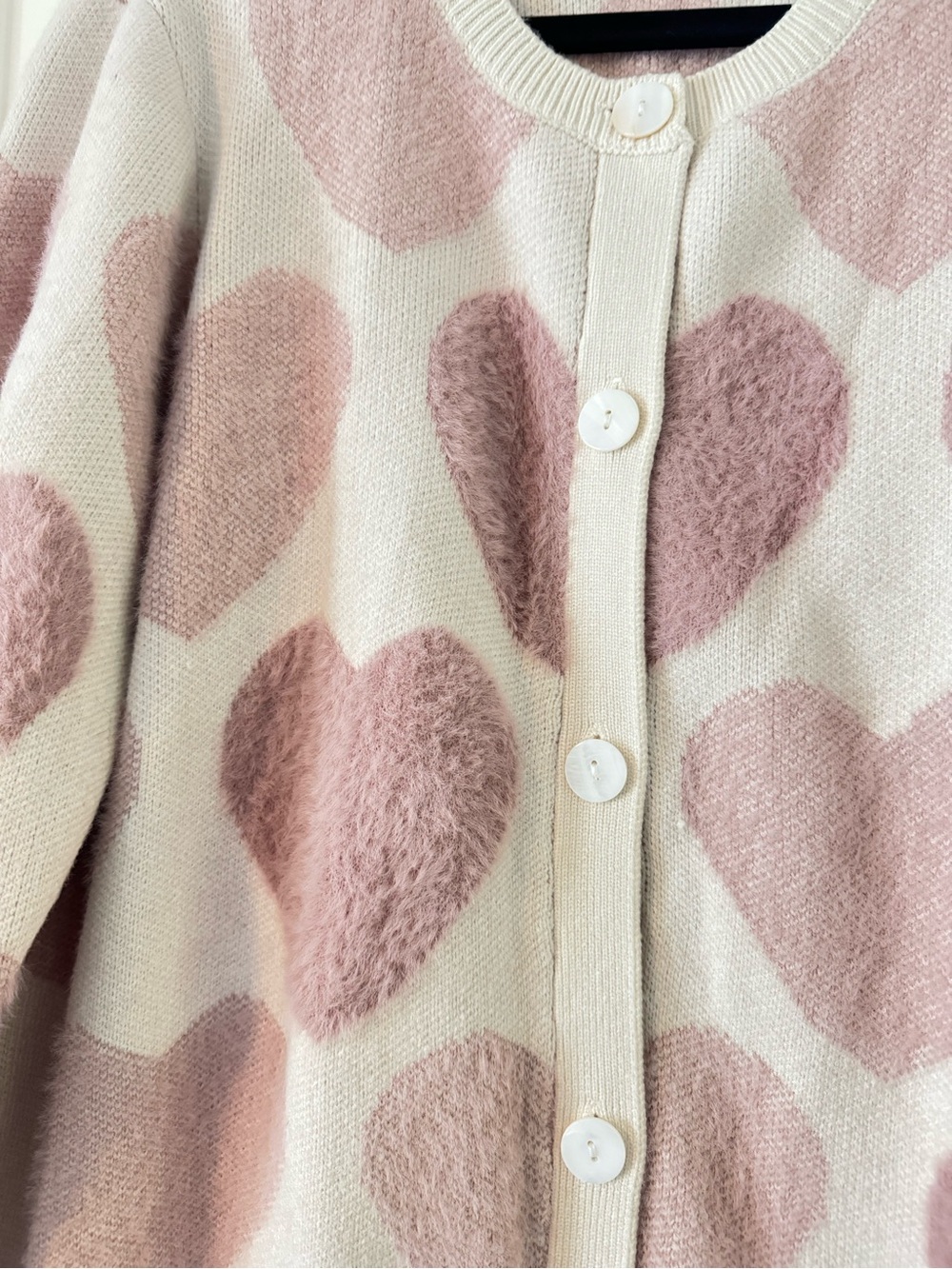 Coldwater Creek Cream Cardigan with Pink Heart Pattern - Picture 3 of 9